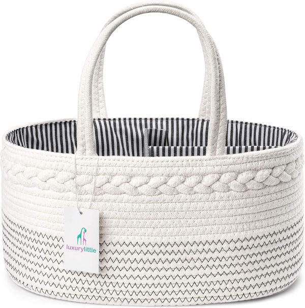 Luxury Little Baby Nappy Caddy Organiser ?? Extra Large Cotton Rope Diaper Changing Bag with Removable Inserts ?? The Perfect Basket for New Mums & Parents - Image 6