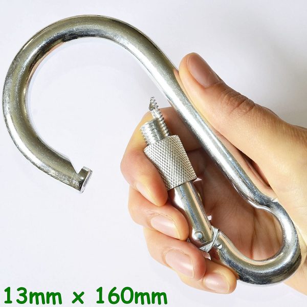 Simply the Best LARGE HARDWARE Carabiner SNAP HOOK Clip with SCREW LOCK ~ 13mm x 160mm Long ~ Working Load: 600kg ~ MEGA STRONG for Sporting Activities and Heavy Duty Jobs