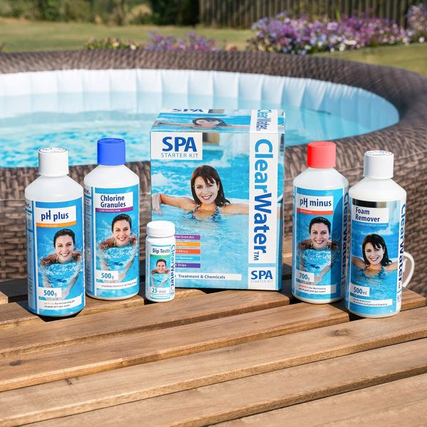 Clearwater CH0018 Lay-Z-Spa Chemical Starter Kit for Hot Tub and Spa Water Treatment (Includes Chlorine, pH Minus, pH Plus, Foam Remover and Test Strips)