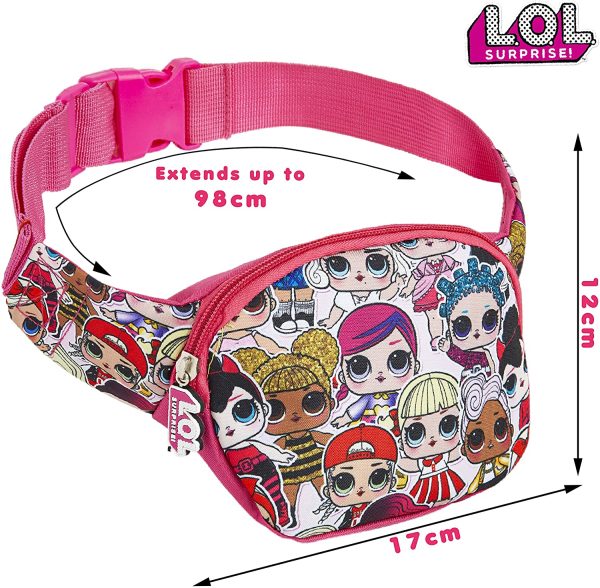 L.O.L. Surprise ! LOL Dolls Bum Bag for Girls Teens, Children's Waist Bag, Pink Fanny Pack with Adjustable Belt for Travel Sport School, Fashion Accessories Gifts for Girls Teenagers (Pink)