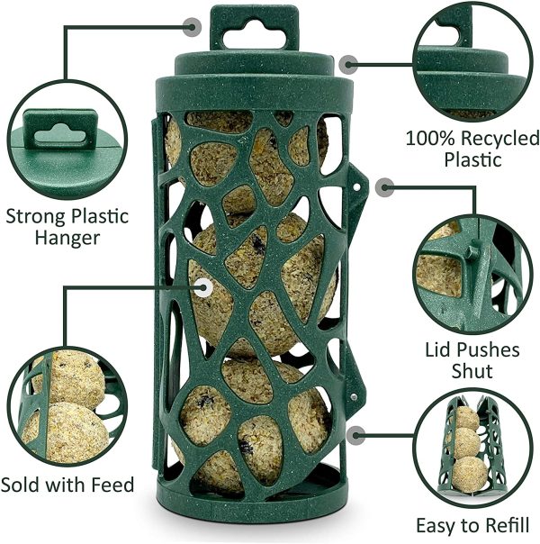 Eco Friendly Bird Feeder with 3 Suet Balls Included - Recycled Plastic Hanging Feeders for Garden Birds- Attracting Tits, Finches, Robins & many more Wild Birds - Image 2