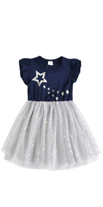 star floral print girl dress, baby infant kid dresses,Silver dresses for girl flying sleeve dress