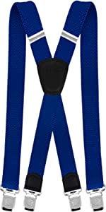 Decalen Mens Braces with Strong Clips Heavy Duty Big and Tall Suspenders Blue