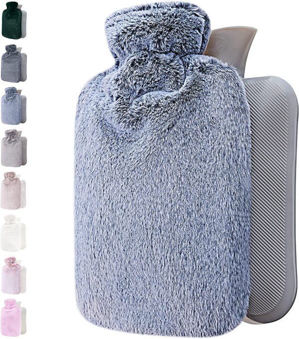 Qomfor Hot Water Bottle with Fluffy Cover - Soft Premium Faux Fur Cover - 1.8l Large Capacity - Hot Water Bag for Cosy Nights, Pain Relief, Back, Neck and Shoulders - Great Gift for Women (Blue) - Image 5