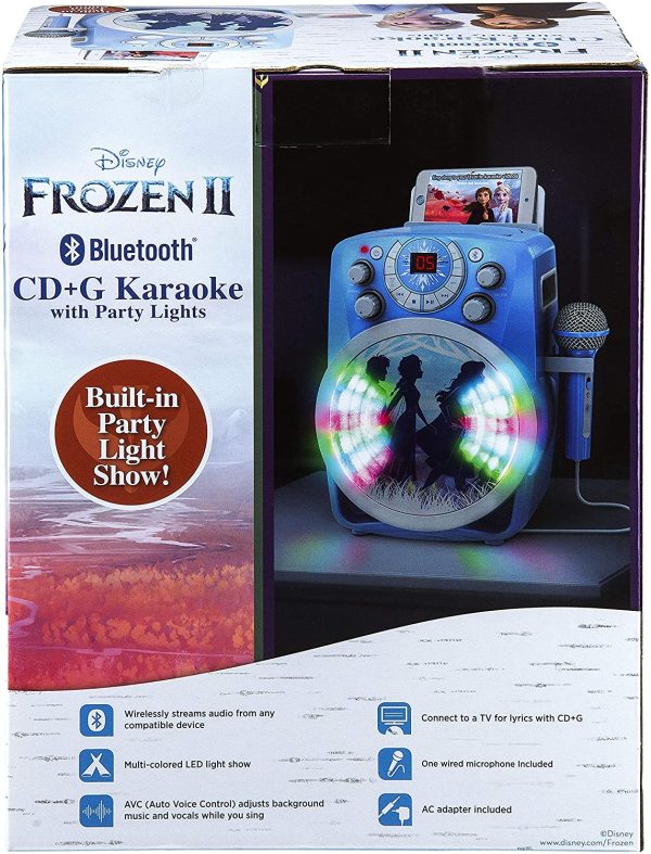 Frozen 2 Bluetooth CDG Karaoke Machine with LED Disco Party Lights, Built in Microphone for Kids, Portable Bluetooth Speaker, Avc, CDG Disks, Compatible with mobiles, tablets & TV - Image 3