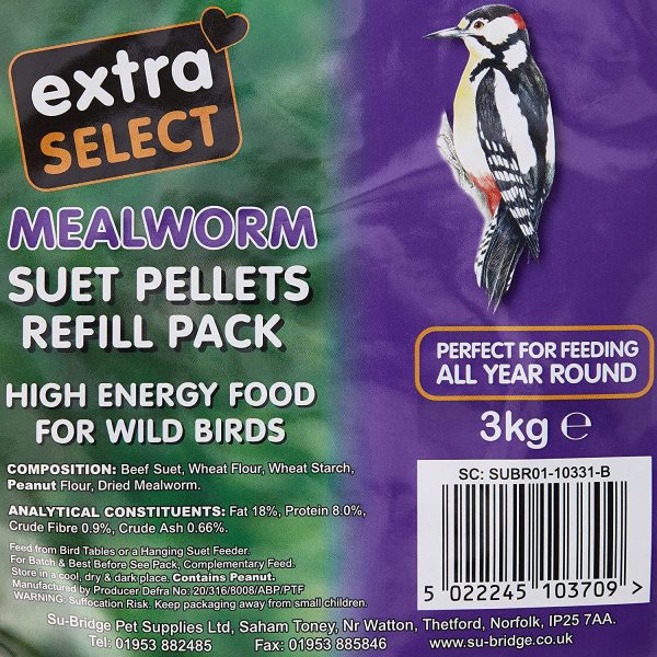 Extra Select High Energy Mealworm Suet Pellets Refill Wild Bird Treat, 3 kg - Image 5