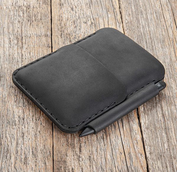 Black Leather case for Microsoft Surface Duo 2 with original BUMPER. PEN holder, personalised wallet pouch. - Image 4