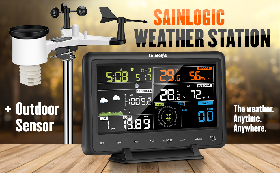 sainlogic WS3500 Pro Wifi Solar Powered Outdoor Sensor, Forecast, Color Display, Wunderground