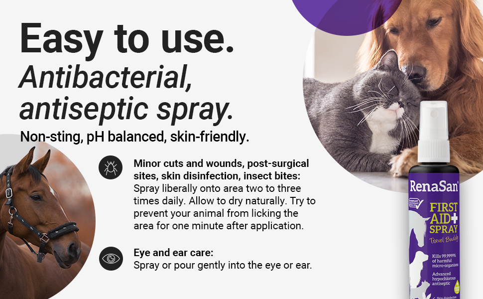 Easy to use antibacterial, antiseptic spray. Non-sting, ph balanced, skin-friendly. Spray into eye 