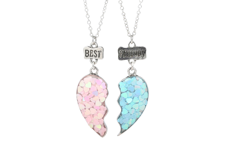 2 Split Heart Best Friend Friendship Necklace for 2 Girls