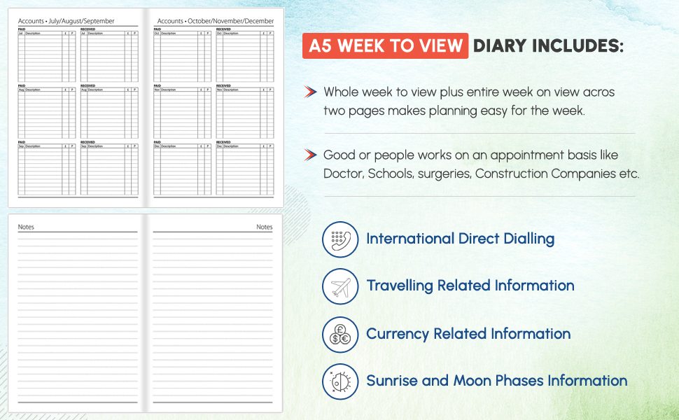 A5 Week to View Diary