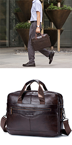 SPAHER Mens Leather Laptop Briefcase