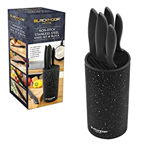 blackmoor home 5 piece knife set in matching knife block black