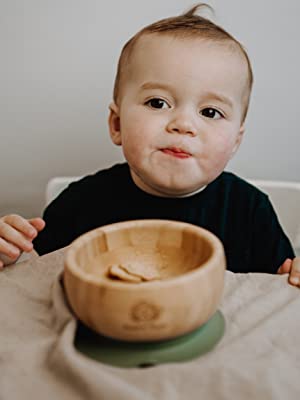 Bamboo suction bowl plate bowls plates set baby weaning spoon organic natural toddler silicone