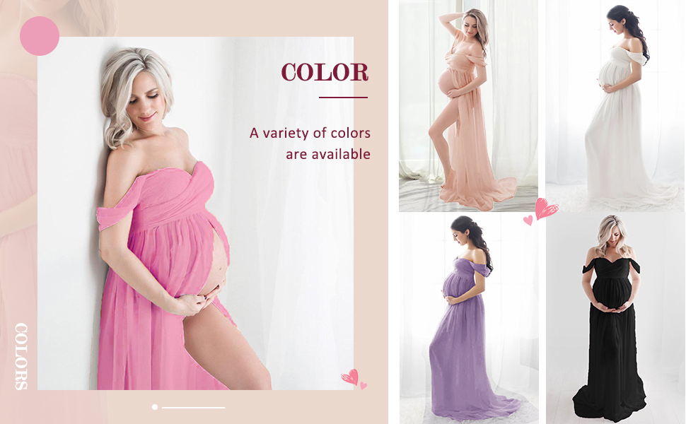 FEOYA Maxi Maternity Dress Chiffon Lace Strapless Gown Split Front for Pregnant Women Photography