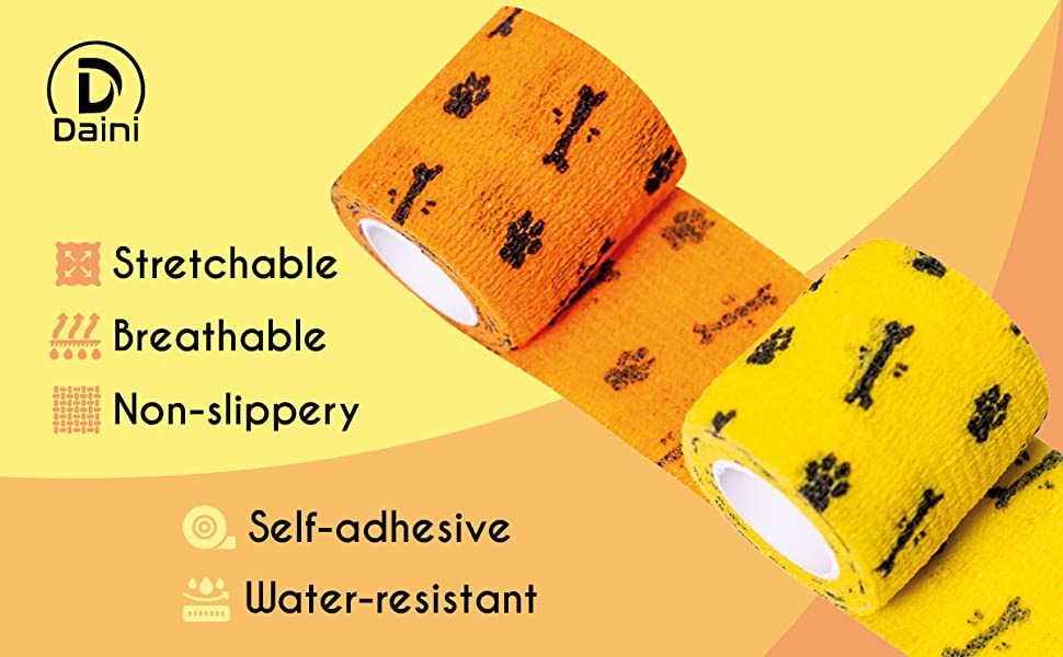 Self adhesive vet wrap which are stretchable, breathable, water-resistant and non-slippery