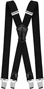 Decalen Mens Suspenders Heavy Duty with Strong Clips Big Tall Braces Adjustable Black