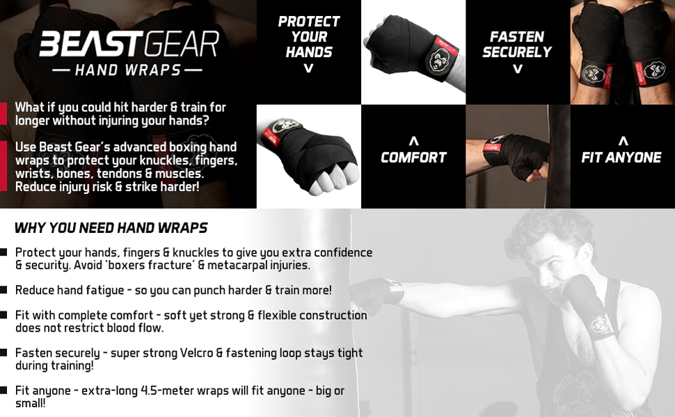 Beast Gear boxing hand wraps bandages gloves mma martial arts gel everlast mexican winning boxer