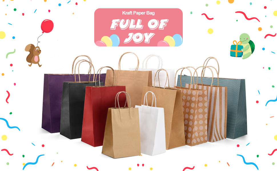 Switory 25pc Kraft Brown Paper Bag with Handle 20.3x12x26.7cm Brown Shopping Gift Bag Party Favor