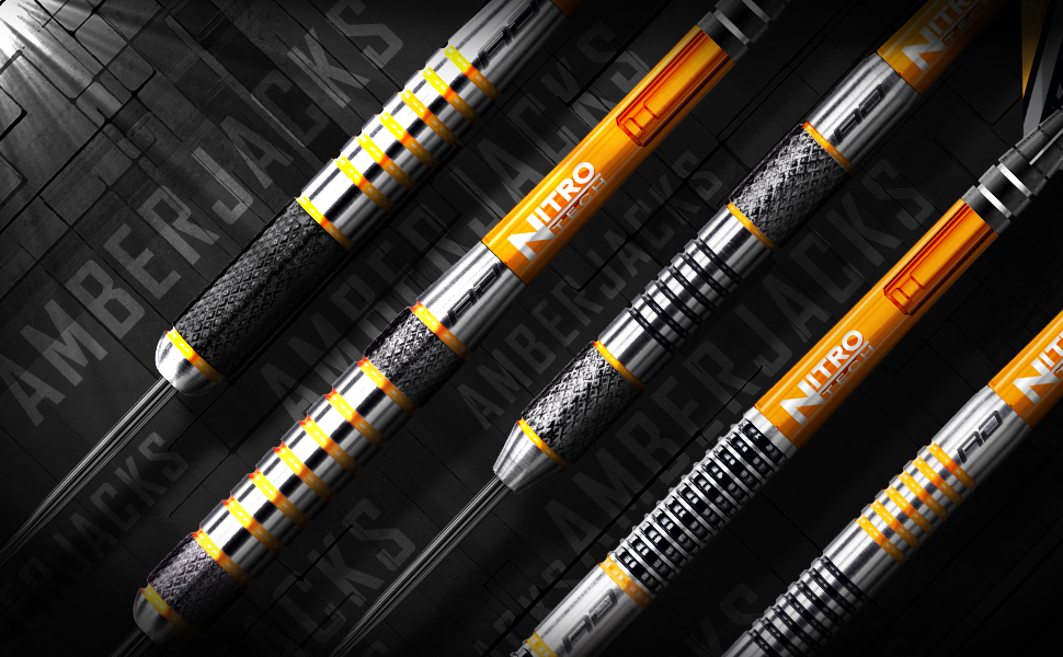 Red Dragon Darts Amberjack Barrels Knurled Grooved Ringed Orange Black Silver