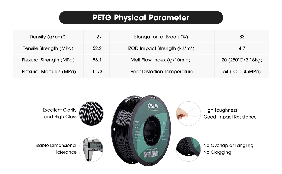 eSUN PETG Filament 1.75mm 3D Printer Filament PETG 1KG Spool 3D Printing Filament