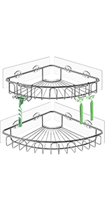 Adhesive Corner Shower Caddy Shelf with 2 Movable Hooks Wall Mounted Bathroom