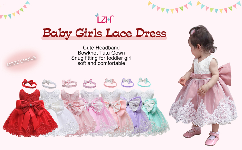 LZH Baby Girls Lace Dress Bowknot Flower Dresses Wedding Pageant Baptism Christening Tutu Gown