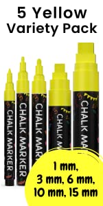 5 Yellow Variety Chalk Markers