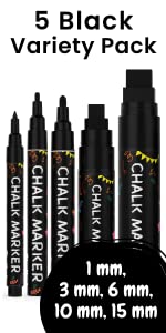 5 Black Variety Chalk Markers