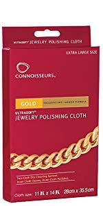 Connoisseurs, jewelry cleaner, gold polishing cloth, polish cloth, cleans gold, cleans silver, jewel