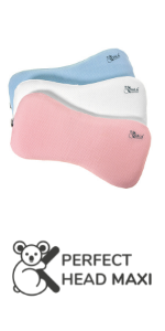 Plagiocephaly pillow up to 36 months removable pillowcase in 3 colours: pink, light blue and white