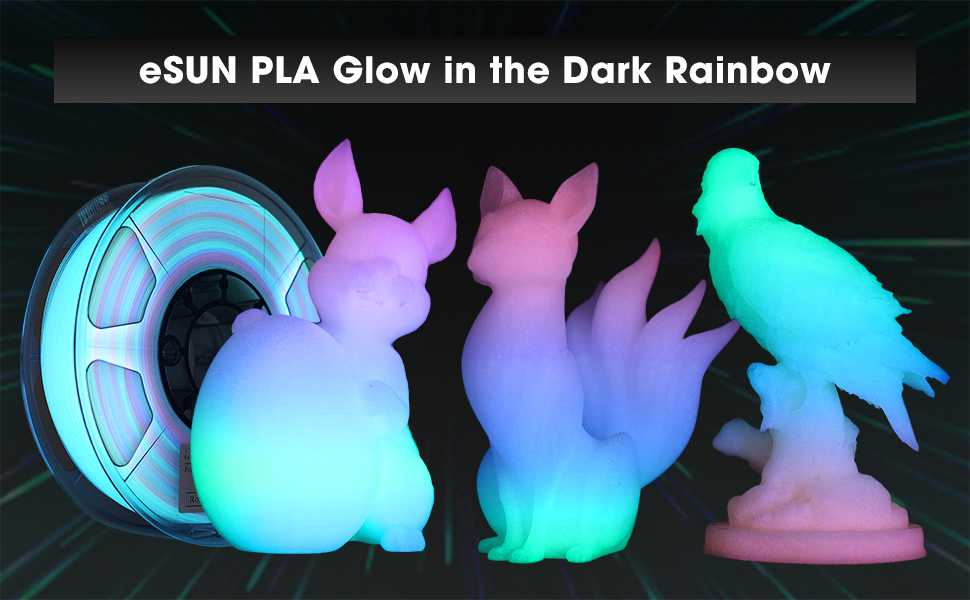 PLA Glow in the Dark Rainbow Filament 1.75mm 3D Printer Filament PLA 1KG Spool Rainbow Multicolor