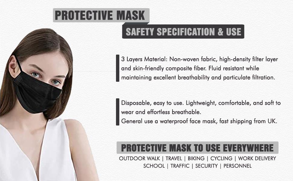 Disposable 3 Ply Dustproof Breathable Face Black Mask