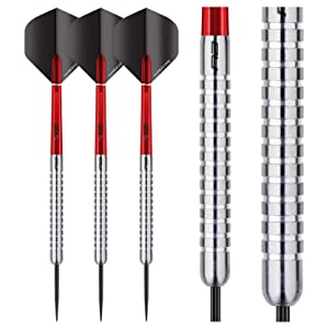 Red Dragon Darts Set Tungsten Hell Fire Silver Black Grooved Flights Stems Shafts