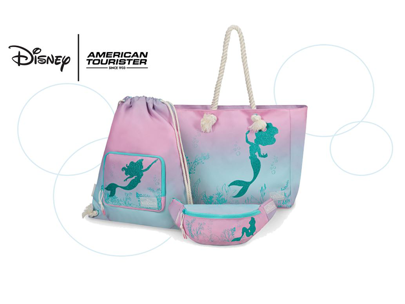 american tourister; little mermaid; luggage; kids luggage; shopping bag; drawstring backpack