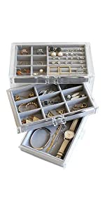 Grey Jewellery Box with drawers