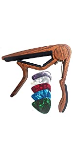 WINGO Classical Flat Guitar Capo for Nylon String Guitars-Rosewood with 5 Picks.