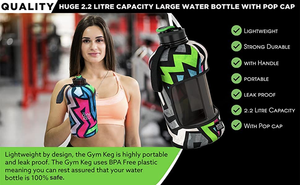 The Gym Keg, 2 Litre Water Bottle, 2l bottle, half gallon water bottle, gym bottle, sports bottle