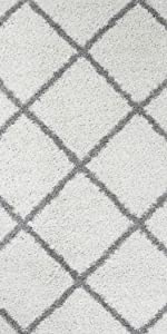 Shaggy Rug Trellis DESIGN Modern Rugs (White, 80cm x 150cm)