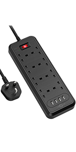 8 way extension lead with 4 usb slots 2m extension cable power strip wall mountable surge protector