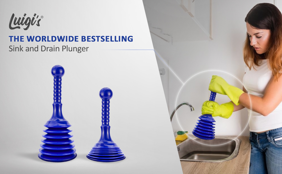 3 blue plunger and 1 is being used by a woman