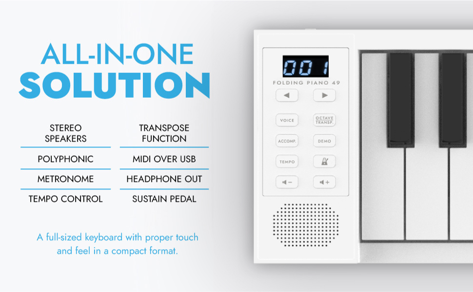 stereo, transpose, polyphonic, metronome, Headphone, Sustain pedal