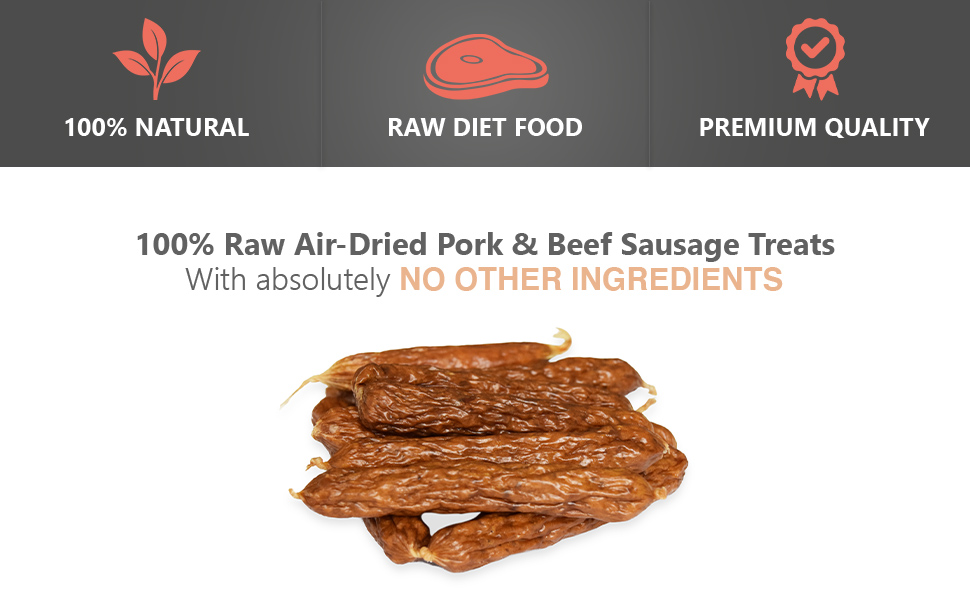 Raw Diet Dog Food Premium Quality Aird Dried Port Beef Sausages Dog Treats Chew Tasty Snack for Dogs