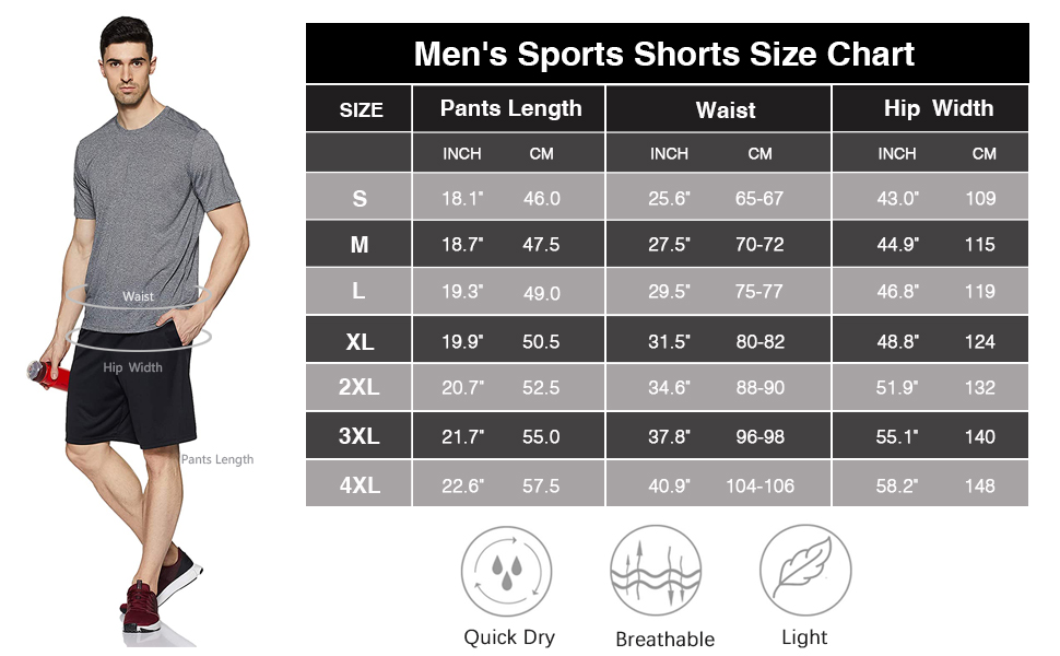 Men's Sports Shorts Quick Dry with Zip Pockets for Workout Running Training 