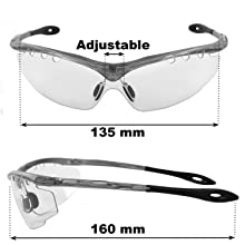 Ace clear sports transparent safety glasses size diagram