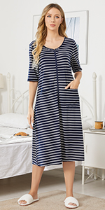 women striped nightshirts with pockets