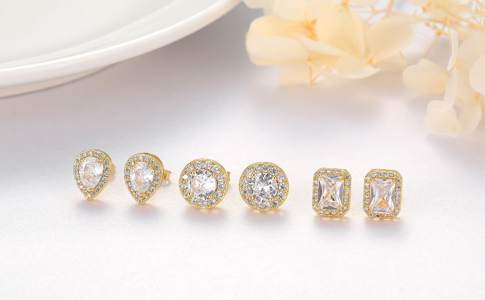 9ct gold diamond stud earrings for women