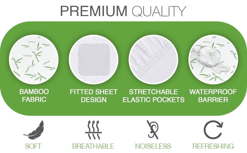 Waterproof bamboo mattress protector cover elastic sides cooling single double king super