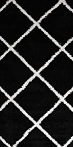 Shaggy Rug Trellis DESIGN Modern Rugs (Black, 80cm x 150cm)