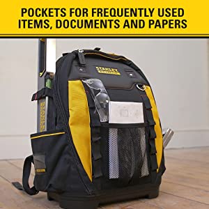 Pockets for frequently used items, documents and papers